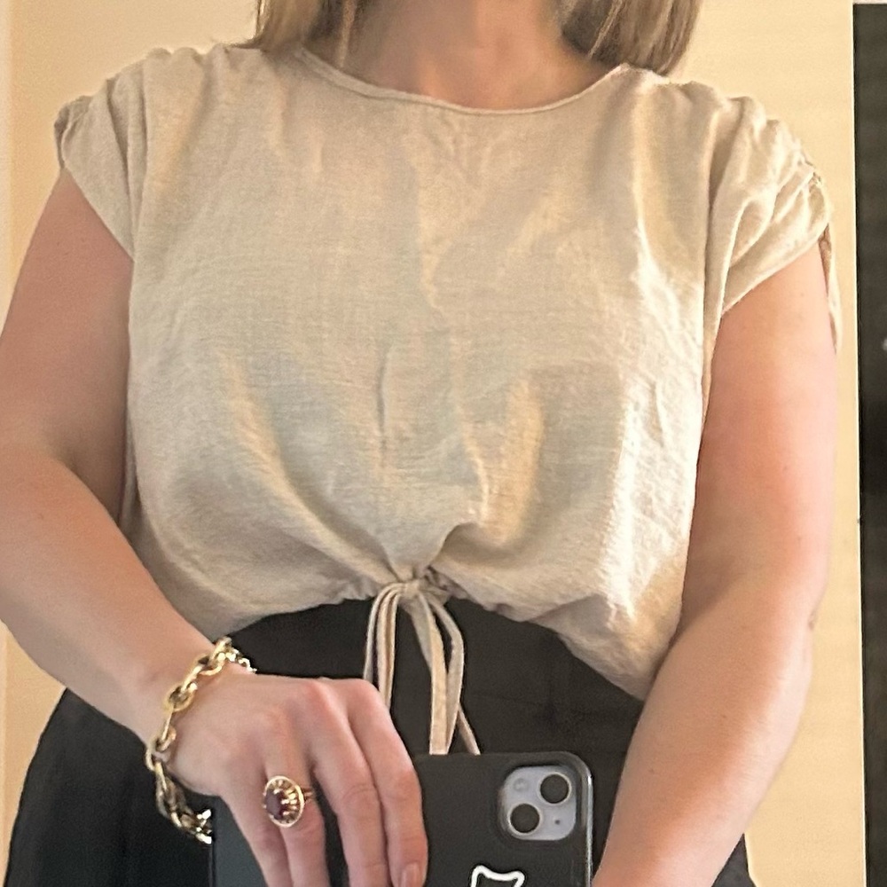 Primark Cream Tie Front Cap Sleeve T-Shirt size 12